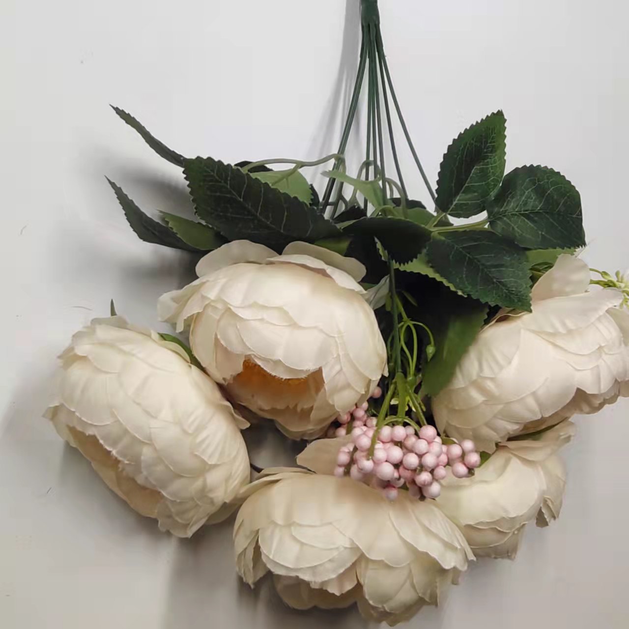 外贸仿真植物婚庆装饰七叉5头牡丹厂家直销批发