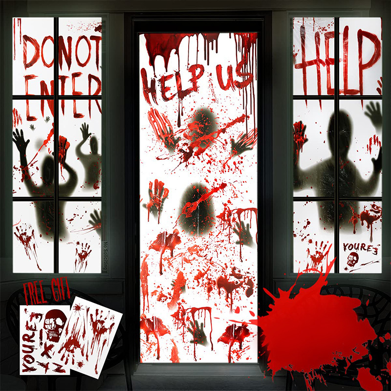 万圣节道具新品门贴窗户玻璃贴画塑料万圣节派对装饰窗贴恐怖墙贴