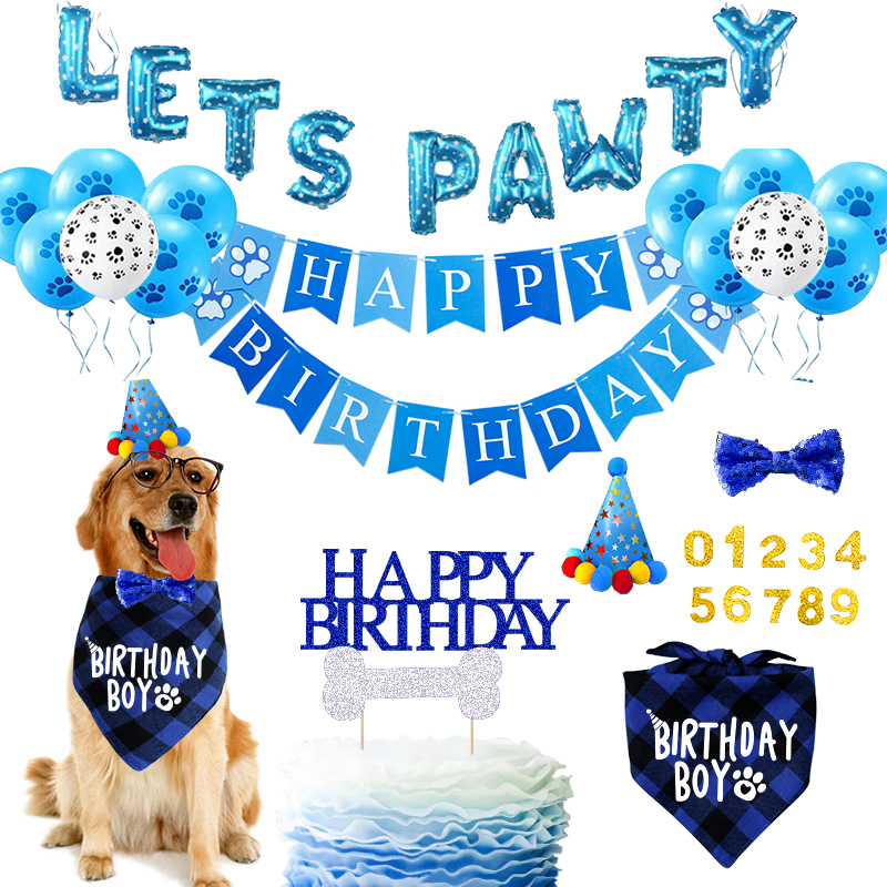 lets pawty birthday set hat cake insert saliva towel pet party decoration arrangement dog