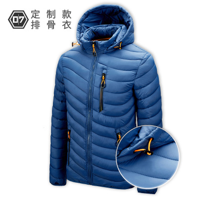 Autumn and Winter Detachable Collar Zipper and Pocket Ordinary Casual Zipper Blue Youth Solid Color Spot Regular Cotton-Padded Jacket