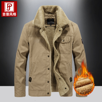 Factory Direct Sales Winter New Fleece-Lined Denim Jacket Men's Cotton-Padded Coat Men's Loose Lambswool Thickened Coat