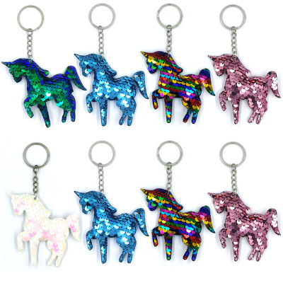 Cross-Border Supply Scale Sequined Unicorn Keychain Double-Sided Reflective Pony Handbag Pendant Clothing Accessories Accessories