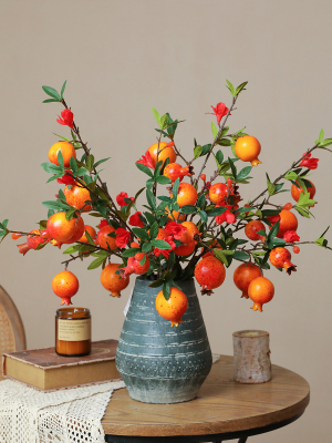 Pomegranate Artificial/Fake Flower Branch Decoration Living Room Dining Table Hallway Flower Arrangement Decoration TV Cabinet Decoration New Chinese Style