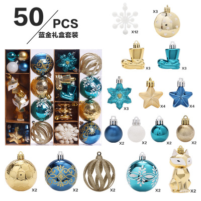 Cross-Border New Christmas Decorations 50 Blue Gold Painted Christmas Ball Set Christmas Tree Ornament Ball