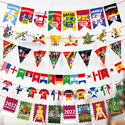 2022 World Cup Theme Decoration Hanging Flag Qatar Football Party Mall Bar Scene Layout String Flags Colorful Flags