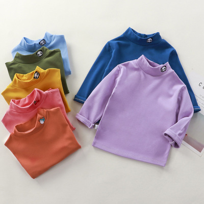 Children's Long-Sleeved Bottoming Shirt Fall and Winter Inner Wear Girls' High Collar Dralon Solid Color Top Autumn Clothes New Children's Clothing Wholesale