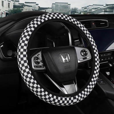 2022 New Chessboard Lattice Ice Silk Elastic Steering Wheel Cover without Inner Ring Handle Cover Feel Comfortable Breathable Non-Slip Cross-Border