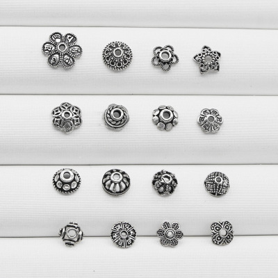 Silver Marcasite Accessories DIY Beads Accessories Small Receptacle Scattered Beads Protective Beads 925 Sterling Silver Spacer Obsidian Bead Caps Distressed