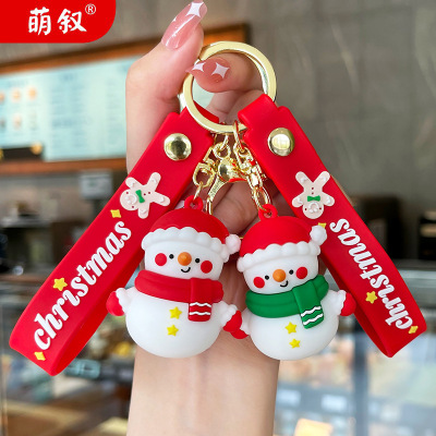 Cute Cartoon Key Button Christmas Snowman Key Chain Automobile Hanging Ornament Schoolbag Hanging Ornaments Small Gift Wholesale