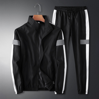 Cross-Border Men's Casual Sports Suit Spring and Autumn Jacket Trousers Two-Piece Suit Reflective Stripe Couple Fashion Nightclub Coat