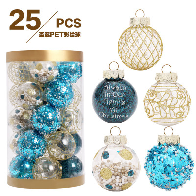 Cross-Border New Christmas Decorations Blue Gold Boutique Pet Painted Christmas Ball Set Christmas Tree Ornament Ball