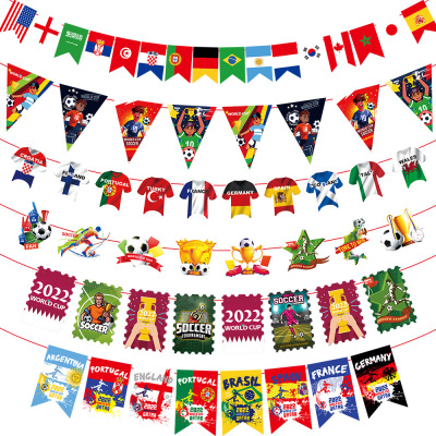 2022 Qatar World Cup Paper Hanging Flag Football Theme Party Decoration Pennant Ball Uniform National Flag String Flags