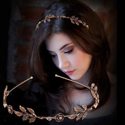 HANSUN Vintage Electroplated Leaf Crystal Headband Leaf Headband Alloy Hairpin Five Leaves Mori Girl Hair Accessories