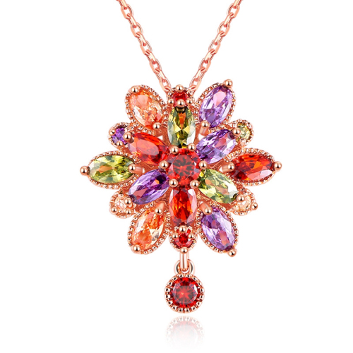 multi-layer colored diamond necklace fashion dragon girl flower super flash zircon necklace three-dimensional hollow clavicle chain jewelry