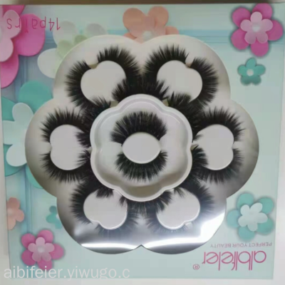 Cross-Border New Product 6d Artificial Mink Hair False Eyelashes Thick Curl 14 Pairs Eyelash European and American Curved Eyelashes