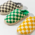 Autumn and Winter Cotton Slippers Women's Spring Warm Non-Slip Wear-Resistant Cotton Slippers Men's Checkerboard Plush Couple Cotton Slippers Wholesale