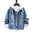 New Winter Fleece-Lined Handsome Fake Two-Piece Denim Jacket Men's Korean-Style Casual Denim Jacket