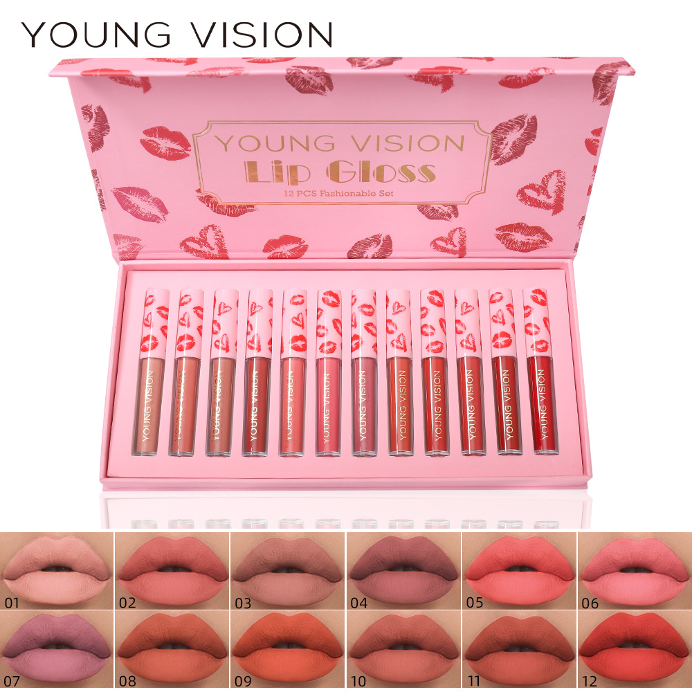 YOUNG VISION 12支唇釉磁铁礼盒套装 哑光不易粘杯唇釉 液体口红