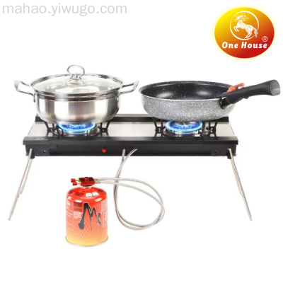 Outdoor Portable Double-Head Stove Travel Integrated Stove Liquefied Gas Outdoor Folding Gas Stove