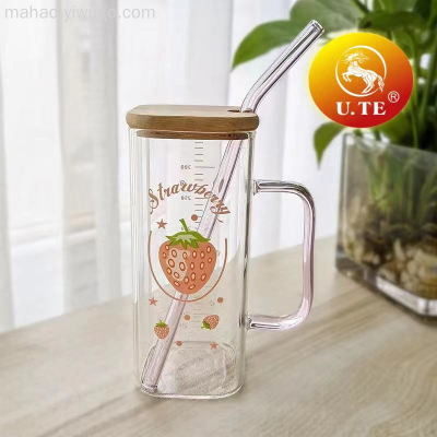 Bamboo Cover Glass Straw Cup