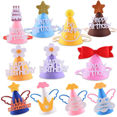 Korean Ins Style Creative DIY Birthday Hat Baby Full-Year Decorative Non-Woven Party Birthday Hat Felt