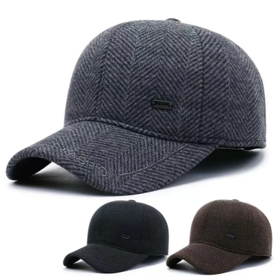 2022 Fall Winter Men Outdoor Sports Baseball Cap Middle-Aged Father Herringbone Ear Protection Cold-Proof Cold-Proof Peaked Cap