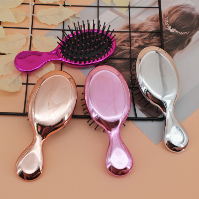 Factory Direct Sales Plated Plastic Hairbrush Head Massage Comb Household Portable Airbag Comb Wholesale round Brush Cartoon Student