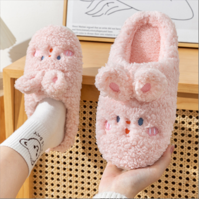 2022 Cotton Slippers Women's Autumn and Winter Plush Cartoon Home Indoor Non-Slip Soft Bottom Heel-Wrapped Wool Slippers