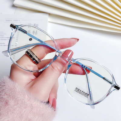 Xiaohongshu Internet Celebrity Ins Glasses Frame Korean Polygon Anti-Blue Light Plain Glasses for Bare Face Myopia Finished Product Wholesale