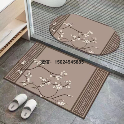 Crystal Velvet Printed Mat Household Bedroom Carpet Doorway Entrance Carpet Mat Non-Slip Mat