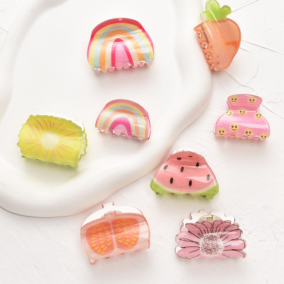 Fruit Rainbow Fun Grip Mini Korean Creative Shredded Hair Bangs Clip Cute Acrylic Children's Hair