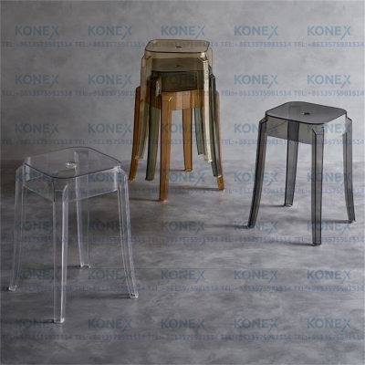 Plastic Chair Stool Household Stackable Thickened Living Room Storage Transparent Plate Stool Square Stool  a High Stool