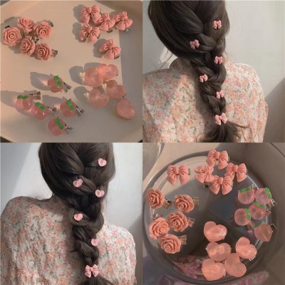 Korean Ins Pink Sweet Girl Butterfly Peach Barrettes Versatile out Braided Hair Side Clip Bang Clip