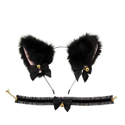 (Hair Band + Collar) Cat Ears Barrettes Bell Female Xiaoye Cat Bunny Hairpin Hair Hoop Christmas Head Accessories