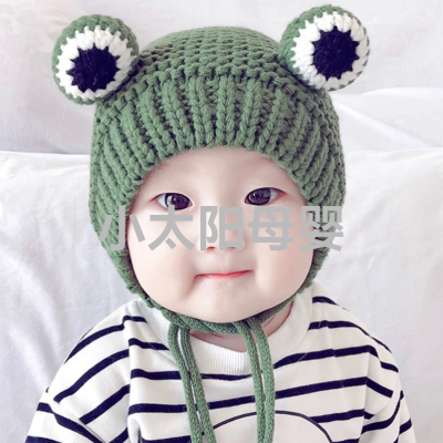 Baby Hat Spring, Autumn and Winter Baby and Infant Boy Knitted Woolen Cap Thickened Fleece-Lined Cartoon Frog Hat