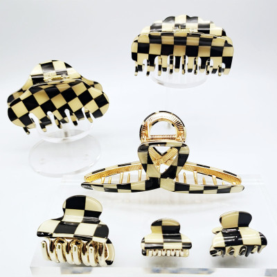 Black And White Plaid Fairy Back Head Barrettes Barrettes Elegant Chessboard Grid Grip Headdress