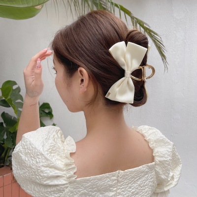 Alloy Fabric Grip Big Bow Hairpin Metal Label Hairpin Large Back Head Hair Claw Internet Celebrity Shark Clip