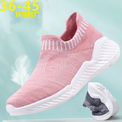 Women's Shoes Spring New 2022 Foreign Trade Women's Shoes Casual Mom Shoes Fly-Knit Socks Shoes Soft Sole Sneakers Women