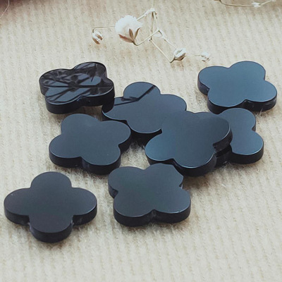 Natural Stone Black Agate Four-Leaf Flower Four-Leaf Clover Stone Ornament Accessories Factory Direct First-Hand Supply