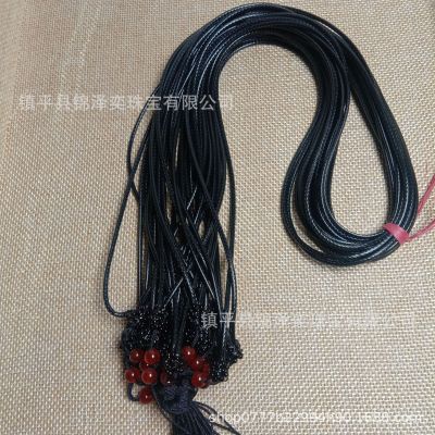 Fine Wax Leather Rope Natural Red Agate Small Beads Necklace Rope Men's and Women's Natural Crystal Silver Jewelry Wax Pendant Lanyard