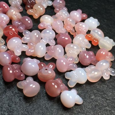 Popular Non-Red Yanyuan Agate Peach Pink Carving Bunny DIY Bracelet Accessories Cute Animal Factory Wholesale