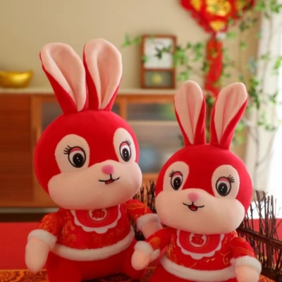 Rabbit Year Mascot Plush Toy Bunny Annual Meeting Gifts Ragdoll Can Be Used as Logo Tang Suit Rabbit Year Doll
