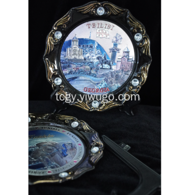 Ceramic Tourist Souvenir/Custom Decorative Tray/Factory Direct Sales Featured Silver Foil Decorative Ceramic Craft Plate