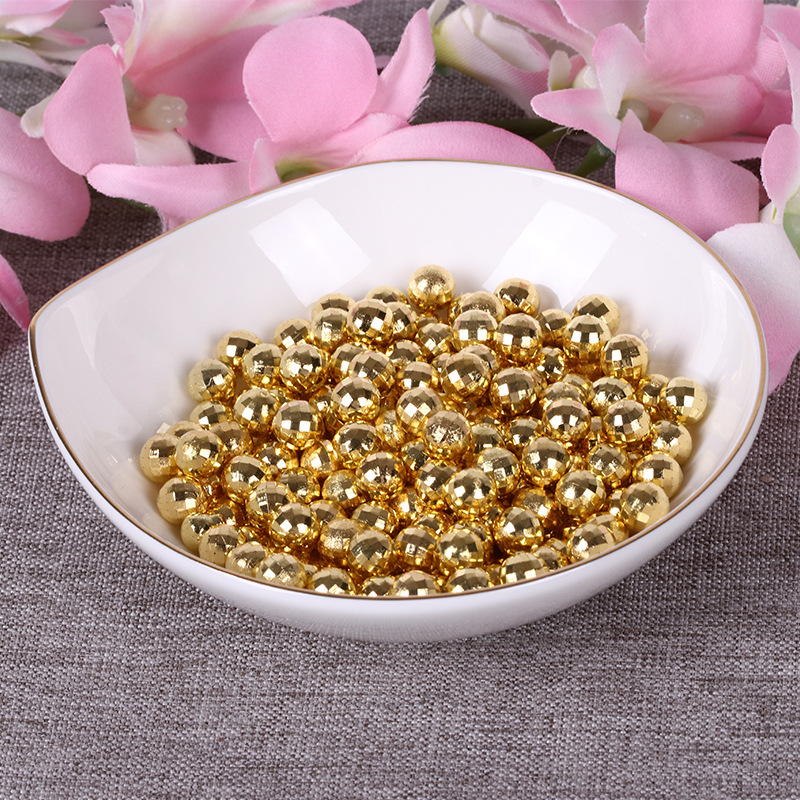 厂家直销地球珠切面圆珠 金色银色无孔水镀ABS电镀圆珠服装饰品辅
