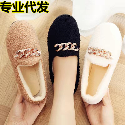 Autumn And Winter Fleece-Lined Fluffy Shoes Cotton Slippers Female Student Peas Shoes Korean Style Shoes Women 'S Net Red Shoes Warm Flat Bottom Shoes
