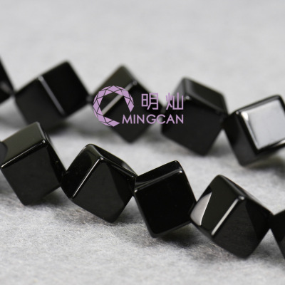 Natural Black Agate Diagonal Cube Scattered Beads Black Square Beaded Wholesale DIY Ornament Accessories