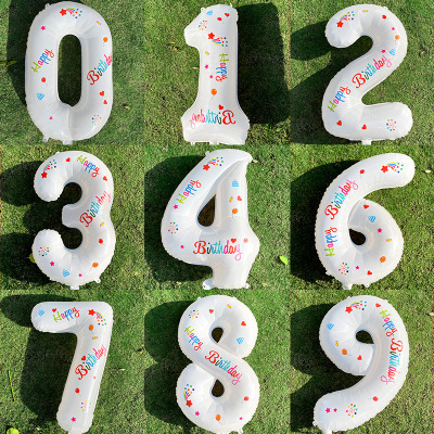 32-Inch Large White Digit Aluminum Balloon Children's Birthday Full-Year Party Layout Photo Props Stickers Balloonxizan