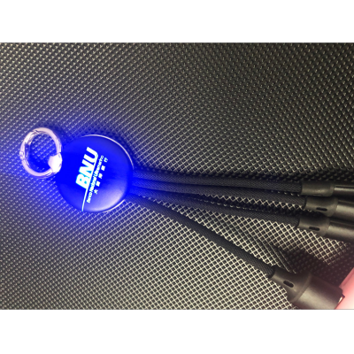 Gift Advertising Logo Customized One-to-Three Keychain LED Luminous Cellphone Charging & Data Cable