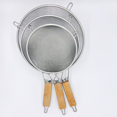 Stainless steel twill oil grid fried small hole with wooden handle spoon strainer wide edge strainer spoon strainer