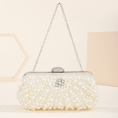 Spot Cross-Border Hot Handmade Pearl Dinner Bag Rhinestone Banquet Cheongsam Wedding Bride Clutch Evening Bag